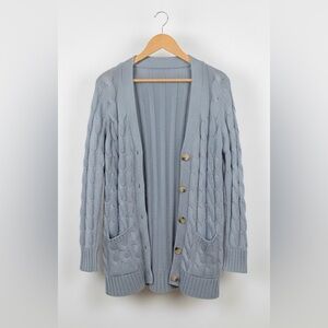 Oversized Chunky Cable Knit Long Sleeve Cardigan Sweater - Light Gray